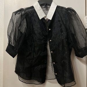 Black chiffon with rhinestone buttons